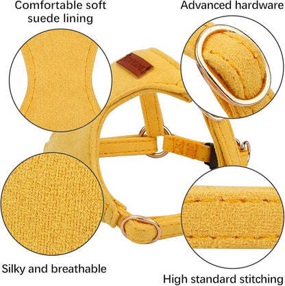 CHEDE No Pull Puppy Harness and Multifunction Dog Leash Set- 8 Colors Soft Adjustable No Choke Escape Proof Cute,Lightweight Pet Vest Harness for Small and Medium Dog (M, Yellow)