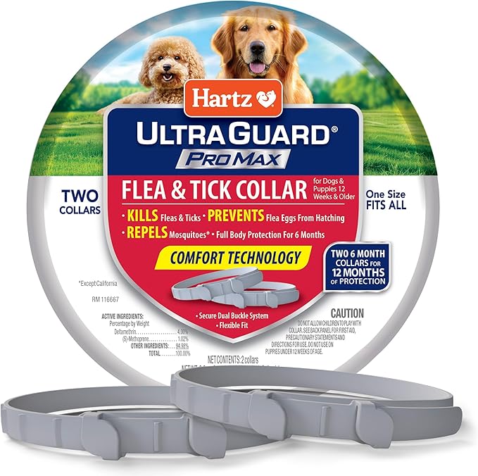Hartz UltraGuard ProMax Flea & Tick Collar for Dogs I 12 Months Protection I Soft & Comfortable Flea & Tick Prevention I 2 Pack,Gray