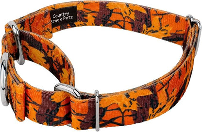 Country Brook Petz - Orange Sunset Camo Martingale Dog Collar and Leash - Military and Camo Collection Featuring Rugged Designs (1/2 Inch, Extra Small)
