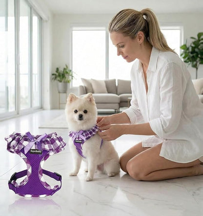 SuperBuddy Upgraded Soft Mesh Dog Harness, Super Breathable Lightweight Pet Harnesses for Puppy Dogs Outdoor Walking, Purple Dog Harness -Large