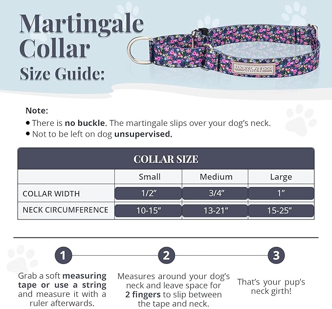 Lucky Love Dog Martingale Dog Collar - Adjustable, No-Slip, Durable, & Soft Webbing Collar for Male and Female Dogs Ideal for Training & Walking - Primrose, Medium