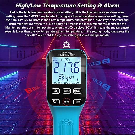 2PCS Infrared Thermometer Gun Rechargeable, -58℉~2912℉ High Temp Laser Industrial Thermometer, D:S=30:1 Touch Button Waterproof Pyrometer, Digital IR Temperature Gauge with Type-C Port (NOT for Human)