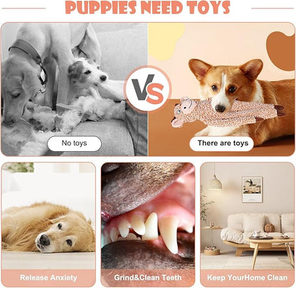 BUYPOW Shuse No Stuffing Dog Toys for Large Dogs, Squeaky Crinkle Interactive Dog Animals Toys, Plush Teething Toys to Keep Them Busy, Cute Funny Dogs Gifts for Small Medium Large Breed