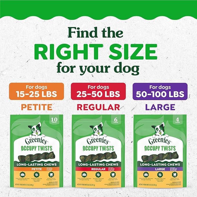 Greenies Occupy Twists Natural Dog Treats Petite Size Dog Chews Long Lasting Chicken Flavor, 17.5 oz. Pack, 20 Count