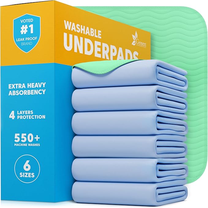 GREEN LIFESTYLE® Washable Underpads - Heavy Absorbency Reusable Bedwetting Incontinence Pads for Kids, Adults, Elderly, and Pets - Toddler Mattress Pads for Bed, Sofa, Couch, Floor (Pack of 6 - 34x36)