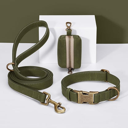 Didog Soft PU Leather Dog Collar, Stylish Quick Released Dog Collar for Large Dogs, Easy Clean Adjustable Pet Collar for Daily Walking, Dark Green, L Fit 16-22" Neck
