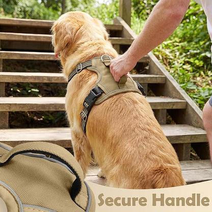 Funfox Dog Harness No Pull, Adjustable Pet Vest Harness, Super Soft Material with Vertical Handle Easy Control, Reflective Night Walking, 2 Leash Clips for Medium Sized Dogs, Brown, M