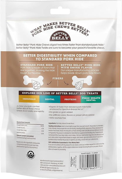 Better Belly Highly Digestible Rawhide Twist Sticks Chews, Treat Your Dog to a Chew with NO Artificial Colors or Flavors 25 Count (Pack of 24)