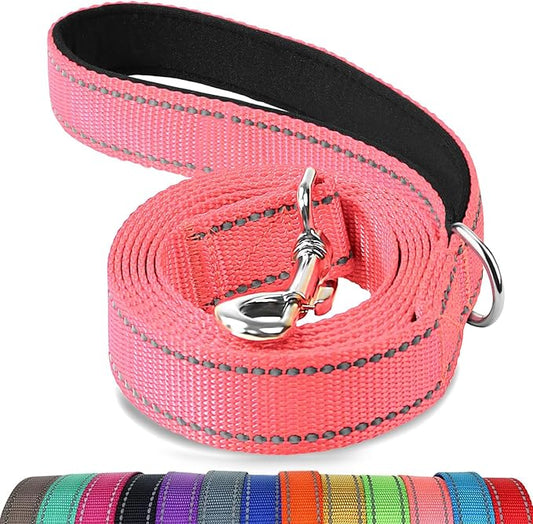 Joytale Dog Leash, 4 FT Double-Sided Reflective, Padded Handle Nylon Heavy Duty Leashes for Medium & Large Dogs Walking, Neon Pink