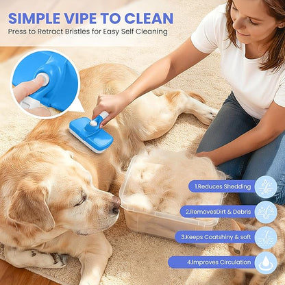 Self Cleaning Shedding Brush - 5-in-1 Professional Pet Grooming Kit Skin Friendly Grooming Tool for Dogs, Cats, and Puppies, Deshedding and Hair Removal for Long and Short Haired Pets（Blue-White）