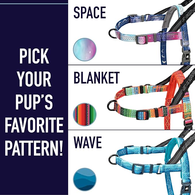 Leash Boss No Pull Dog Harness, Easy Walk for Small, Medium, and Large Pets, Reflective with Rear and Front Clip Attachment (Wave Pattern, Small)