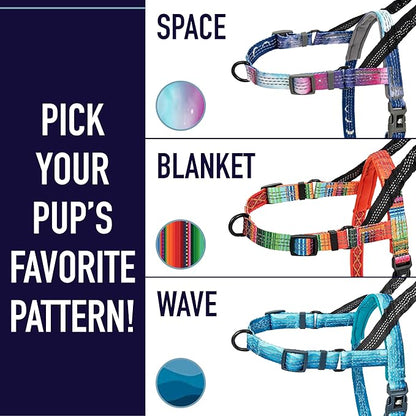 Leash Boss No Pull Dog Harness, Easy Walk for Small, Medium, and Large Pets, Reflective with Rear and Front Clip Attachment (Wave Pattern, Small)