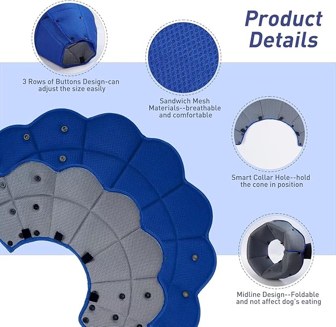 Soft Dog Cone Collar Alternative to Stop Licking,Comfort Recovery Collar for Large, Medium,Small Dogs,Cat,Adjustable Elizabethan Collar Alternative,Dogs Recovery Collar After Surgery,Blue,S