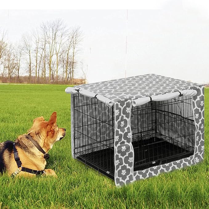 Pethiy Dog Crate Cover Durable Polyester Pet Kennel Cover Universal Fit for Wire Dog Crate - Fits Most 24 inch Dog Crates - Cover only-Gray Soles-24