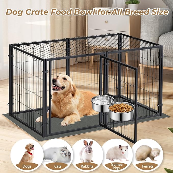 2 Pack Large Kennel Bowls Mountable,Dog Crate Water Bowl No Spill,Hanging Dog Bowl for Crate Cage,Stainless Steel Dogs Water Feeder Dish for Dogs Cats Bunny Ferret Bird,Silver