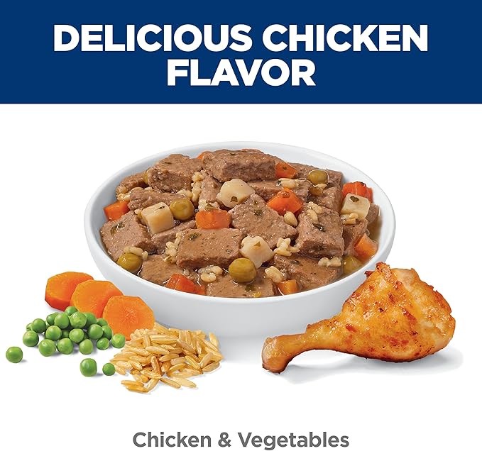Hill's Science Diet Adult 7+ Senior Wet Dog Food, Savory Stew with Chicken & Vegetables in Gravy, 12.8 oz. Cans, 12-Pack