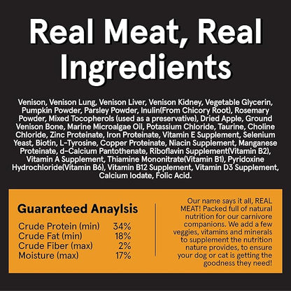 TRMC Real Meat Air Dried Dog Food w/Real Venison - Two 2lb Bags of USA-Crafted Grain-Free Real Meat Dog Food Sourced from Hormone-Free, Free Range, Grass-Fed Venison - All Natural, High Protein
