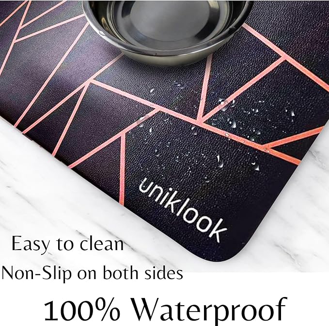 Large Pet Placemat, Dog Cat Mat Dog Feeding mat Pet Safe 28" X 16.5" Waterproof Easy to Clean Mat for Food & Water Bowls Waterproof Boho Uniklook