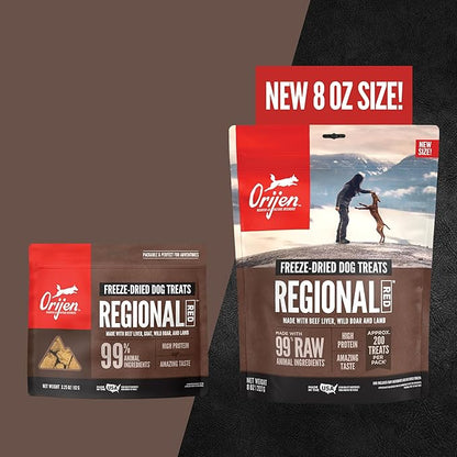 ORIJEN Grain Free High Protein Freeze Dried Dog Treats Regional Red Recipe 3.25oz Bag