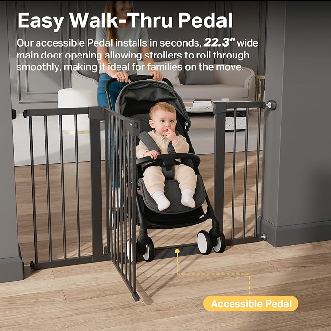 Cumbor 2 Pack 29.7-51.5" Extra Wide Baby Gate for Stairs, Easy Walk Through Dog Gates for Doorways, Pressure Mounted Pet Gate Indoor, Safety Auto-Close Child Gate for Kids with 4 Wall Cups, Black