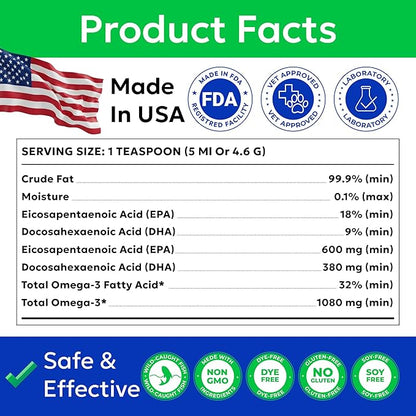 BARK&SPARK Omega 3 Fish Oil for Dogs - w/Wild Alaskan Salmon Oil for Dogs, Fish Oil Liquid Supplement for Pets, EPA+DHA Fatty Acids, Skin&Coat Support - Itch&Allergy Relief, Joint, Immune&Heart Health