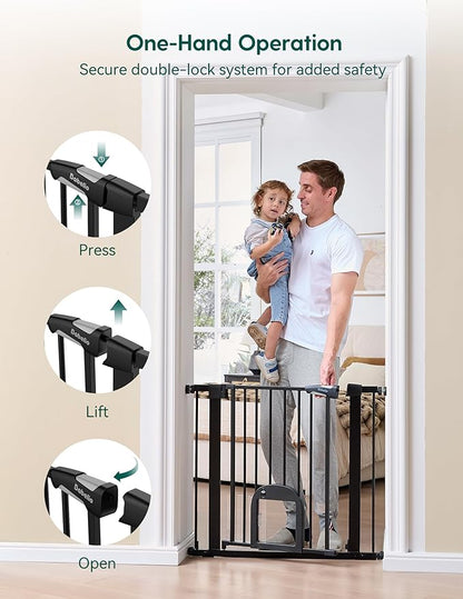 Babelio Upgraded Baby Gate with Cat Door, Auto Close Durable Dog Gate for Stairs, Doorways and House, Easy Walk Thru Safety Gate with Pet Door Includes 4 Wall Cups, 29-48" Wide, 30" Tall, Black
