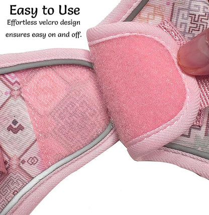 Mihqy Step in Dog Harness and Leash Set, Reflective Adjustable No Pull Dog Harness for Small Medium Dogs Puppy and Cats, Soft Padded Mesh Vest Harnesses for Girl and Boy Pets(Pink Grid,L)