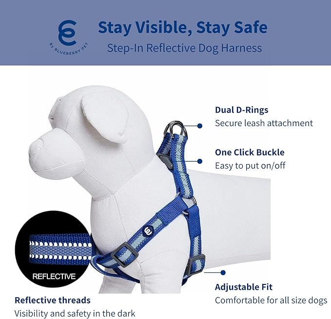 Blueberry Pet Essentials Reflective Back to Basics Matching Dog Harness and Leash Set, Navy Blue, Adjustable Harness with 4 ft Leash for Large Dogs
