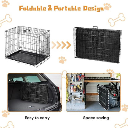 Dog Crate, Small 24 Inch Single Door Portable Puppy Dog Cage, Metal Wire Pet Kennel with Secure Lock, Leak-Proof Pan Tray, Foldable Design for Small Dog Indoor Training and Outdoor Trave