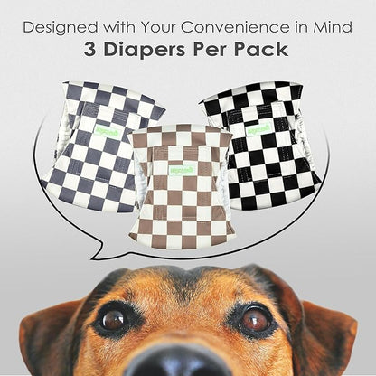 wegreeco Washable Male Dog Belly Band (Stylish Pattern)- Pack of 3 - Washable Male Dog Belly Wrap, Dog Diapers Male (Black, Grey, Dark Coffee Checkerboard, XX-Large)