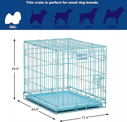 MidWest Homes for Pets 24-Inch Blue Fashion iCrate for Small Breeds, 12-20 lbs, Single Door Folding Dog Crate with Divider Panel, Leak-Proof Tray & Secure Latch, Portable, Durable & Easy to Assemble