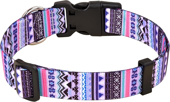 Mihqy Dog Collar with Bohemia Floral Tribal Geometric Patterns - Soft Ethnic Style Collar Adjustable for Small Medium Large Dogs(Purple Bohemia,XS)