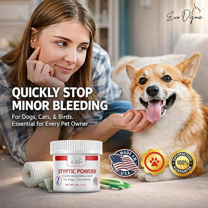 Styptic Powder for Dogs, Cats, and Birds (2 oz) by Evo Dyne | Fast-Acting Blood Stop for Pets | Quick Stop Bleeding Powder for Dog Nail Clipping, Grooming, Cuts and More (1-Pack)