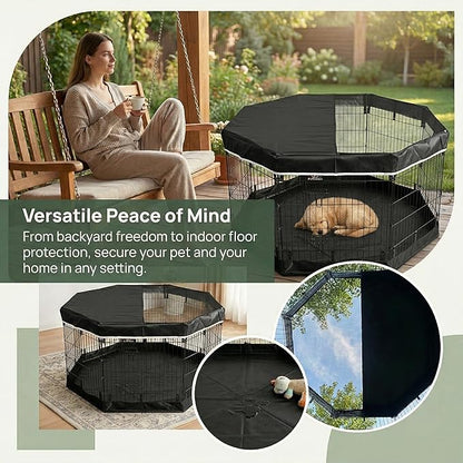 PJYuCien Dog Playpen with Top Cover and Bottom Pad - Metal Foldable Exercise Pen, 8 Panels 36" H x 24" W Indoor Outdoor Pet Fence Puppy Crate Kennel, Black