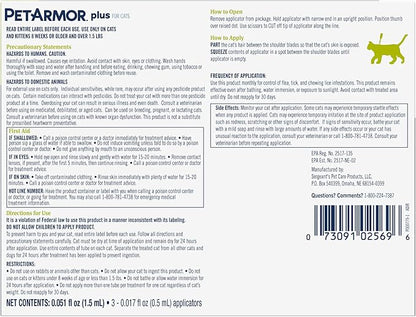 PetArmor Plus Flea and Tick Prevention for Cats over 1.5 lbs, Cat Flea and Tick Treatment, 1 Dose, Waterproof Topical, Fast Acting