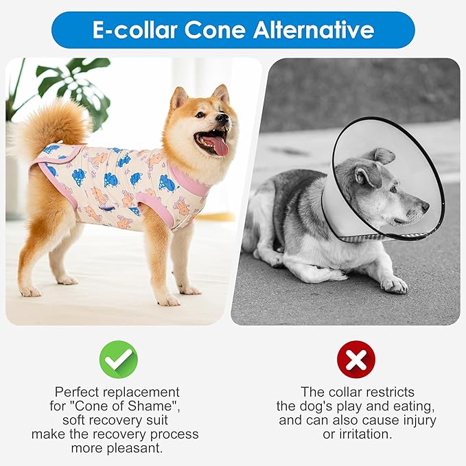 cyeollo Recovery Suit for Dogs Cats Surgery Suit Female Spay Soft Breathable Pet Onesie Bodysuit Male Dog Neuter, Small Dogs Surgical Recovery Shirt, Dinosaur, XS