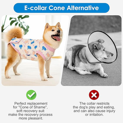 cyeollo Recovery Suit for Dogs Surgery Suit Female Spay Soft Breathable Pet Onesie Bodysuit Male Dog Neuter, Medium Large Dogs Surgical Recovery Shirt, Dinosaur, XL