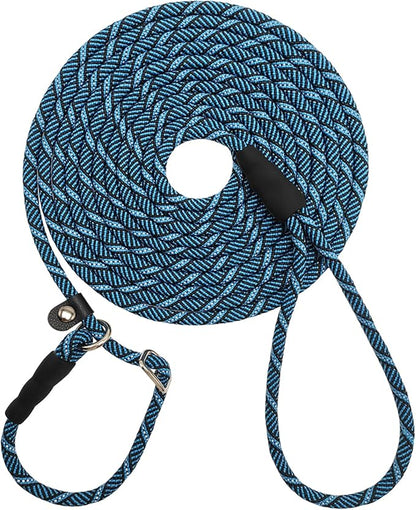 30FT Long Slip Lead Dog Leash, 12FT/ 20FT/ 50FT Anti-Choking Reflective Nylon Rope Training Leash for Medium Small Dogs Outdoor Behavior Active Playing (Blue)