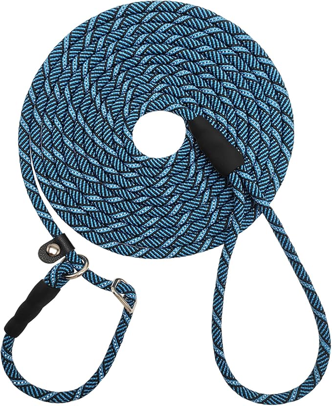12FT Long Slip Lead Leash, 20ft 30ft 50ft Reflective Rope Training Lead Anti-Choking for Medium Dogs Small Puppy Pets Behavior Active Playing (Blue)
