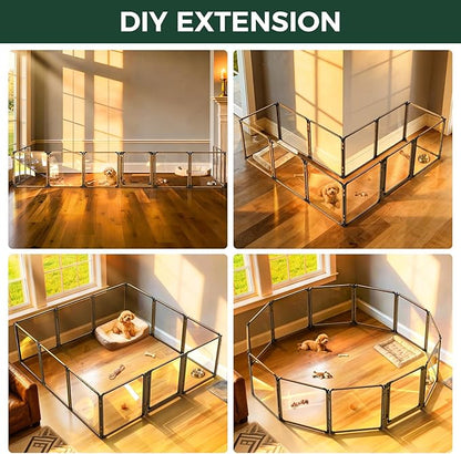 FXW AuraSpace Pro Acrylic Indoor Dog Playpen, Heavy-Duty with Metal Frame, 24" Height 12 Panels for Puppies & Small Dogs,Walnut│Patented
