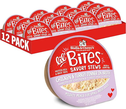 Stella & Chewy's Lil Bites Savory Stews for Small Breeds Chicken & Turkey Dinner in Broth, 2.7 oz Cups (Pack of 12)