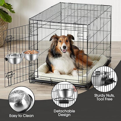 Crate Bowls for Large Dogs, ShineMe Heavy Duty Hanging Dog Bowls for Kennel Cage Crates, No Spill Stainless Steel Dog Crate Water Bowl or Large and Medium Dogs, 56oz, Set of 2