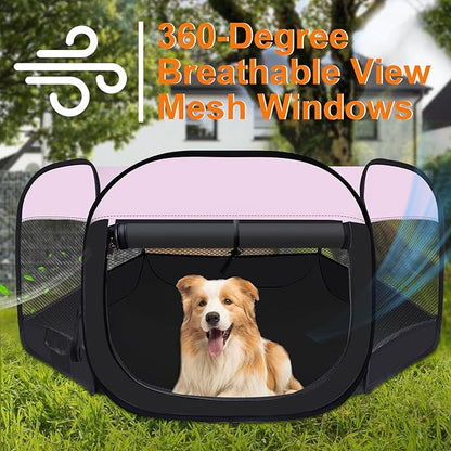 Dog Cat Playpen,Portable Pet Puppy Playpen,Rabbit Puppy Dog Play Pen for Indoors,Dogs Tent for Indoor Cats,Kitten Playpen,Collapsible Small Cats Crate Cage for Small Dogs with Carrying Case(Pink, M)