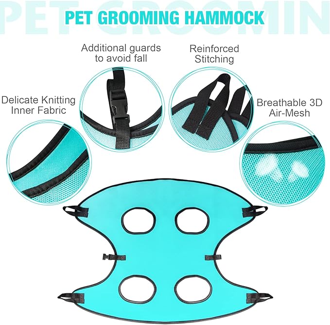 ATESON Cat Grooming Hammock - Dog Grooming Harness with Nail Trimming Feature (XS, 15lb), Dog Sling for Nail Clipping