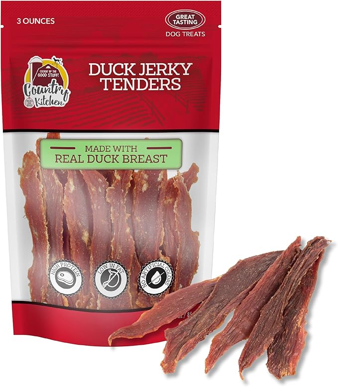 Country Kitchen Duck Jerky Tender Dog Treats, Made with Real Duck, High Protein, Low Fat, No Artificial Colors, 3 oz