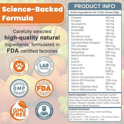 24-in-1 Dog Vitamins and Supplements 300 Ct Dogs Multivitamin Chewable Contain Chondroitin Probiotics Omega-3 Glucosamine for Dogs Skin Coat Heart Joint Gut Liver Brain Immune Support - Peanut Butter
