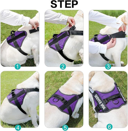 MUMUPET Service Dog Harness with 3M Reflective Safety, Easy Adjust & No-Pull Design - Breathable Nylon Handle for Small/Medium/Large Dogs
