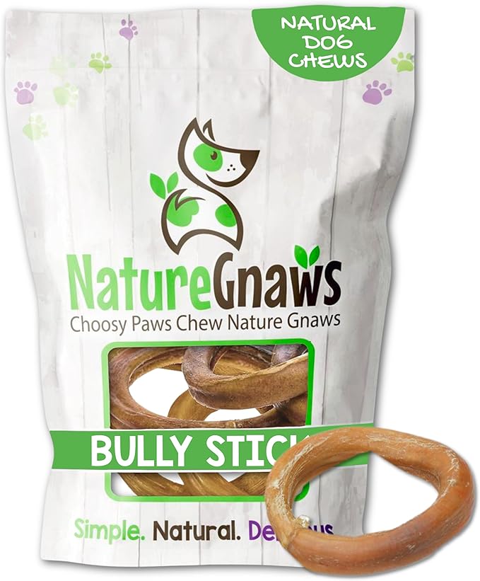 Nature Gnaws Bully Stick Rings for Dogs (5 Count) - Long Lasting for Aggressive Chewers - Natural Beef Dog Chew Bones - Rawhide Free