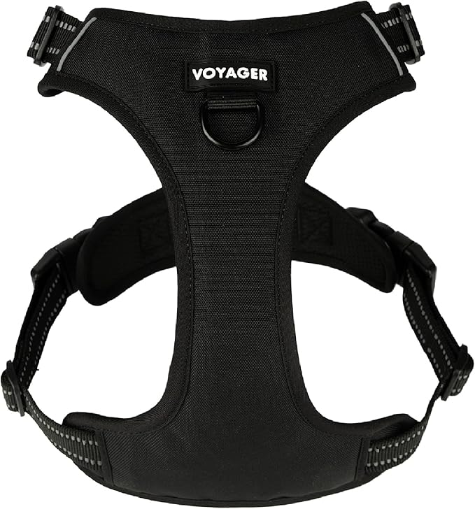 Voyager Dog Harness Dual Leash Attachment No-Pull Control Adjustable Soft but Strong Pet Harness for Medium and Large Dogs with 3M Reflective Technology, Black Nylon, M (Chest: 20-25")