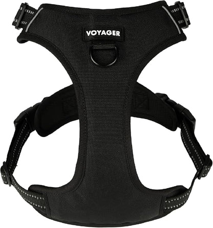 Voyager Dog Harness Dual Leash Attachment No-Pull Control Adjustable Soft but Strong Pet Harness for Medium and Large Dogs with 3M Reflective Technology, Black Nylon, XS (Chest: 13-16")